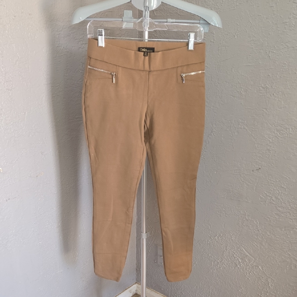 Dalia Tan Capris with Zipper Accents Neutral Capsule Versitile Stretch
